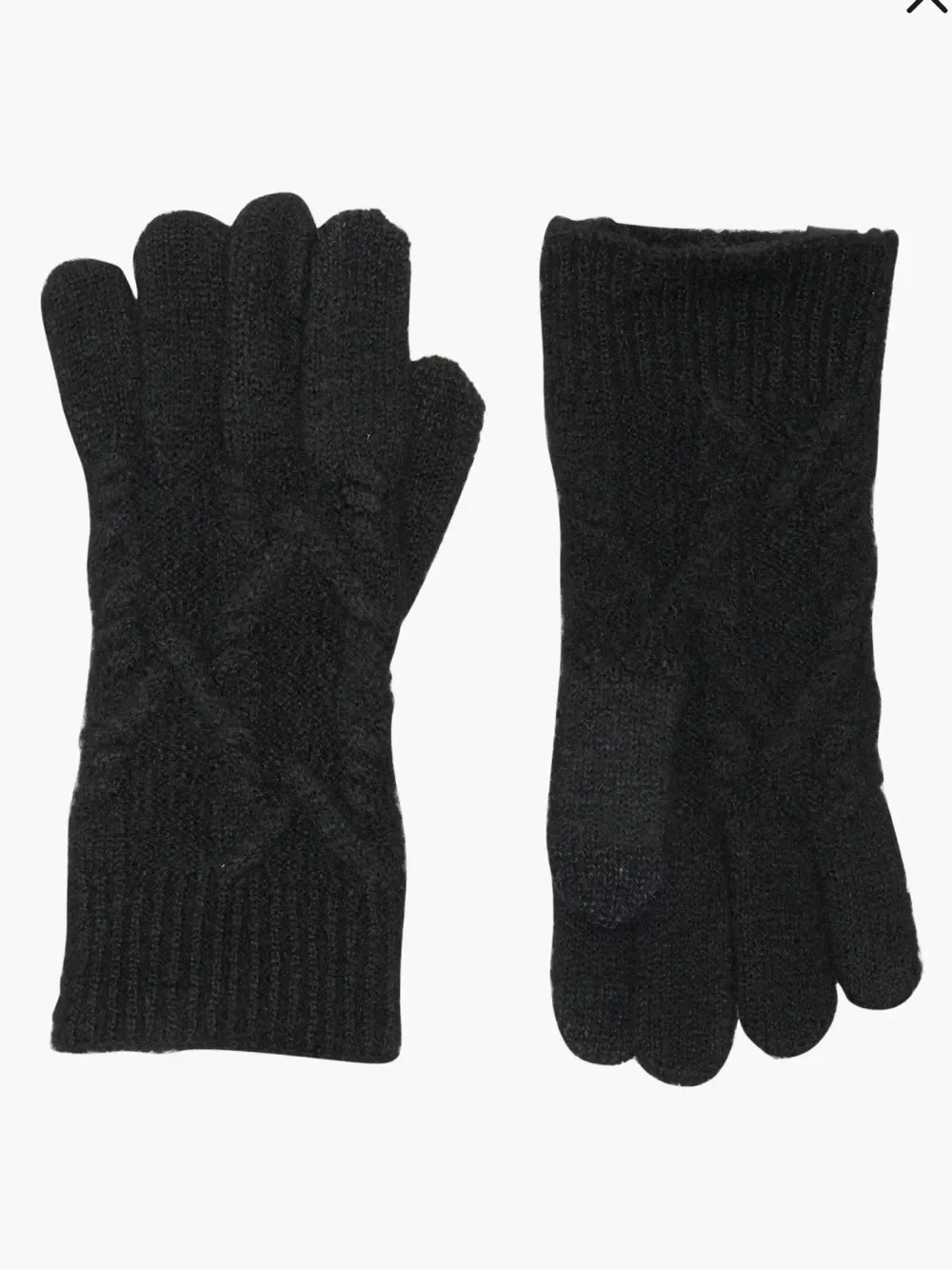 All Saints OS Cable Knit Black Wool Blend Tech Finger Gloves